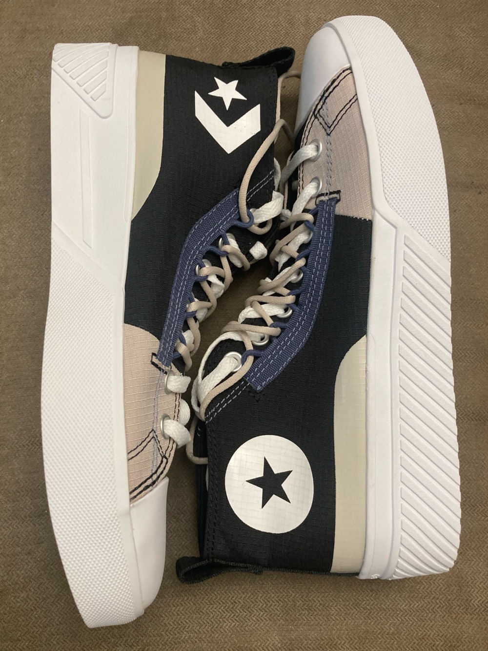 Converse Double Laces High Tops 171395C Black Blue Tan White NWOT M10.5 W12